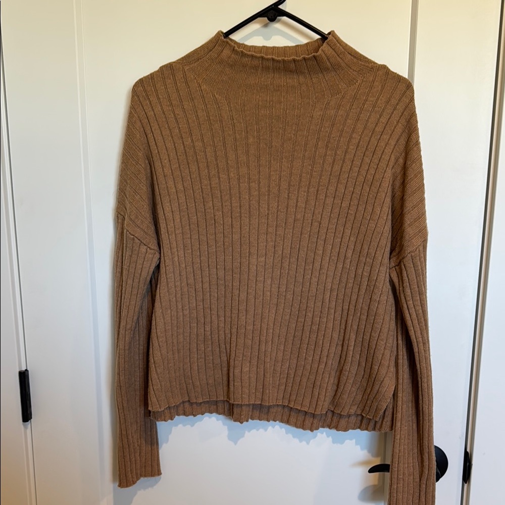 GAP Tan Cowl Neck Sweater with Ribbed Knit